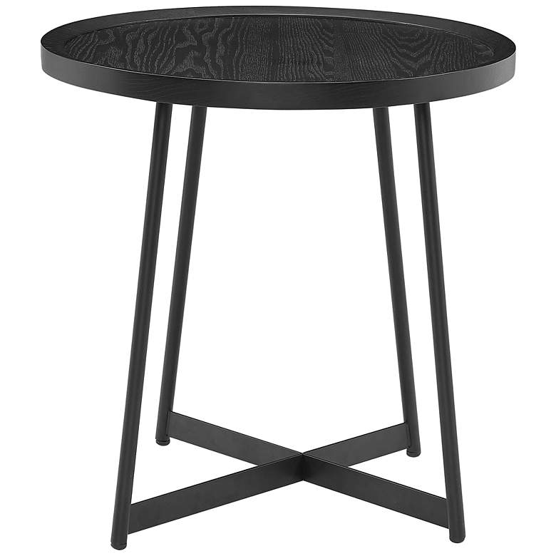 Image 7 Niklaus 21 3/4 inch Wide Black Stained Ash Wood Round Side Table more views