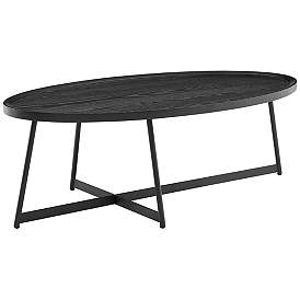 Image1 of Niklaus 47" Wide Black Stained Ash Wood Oval Coffee Table