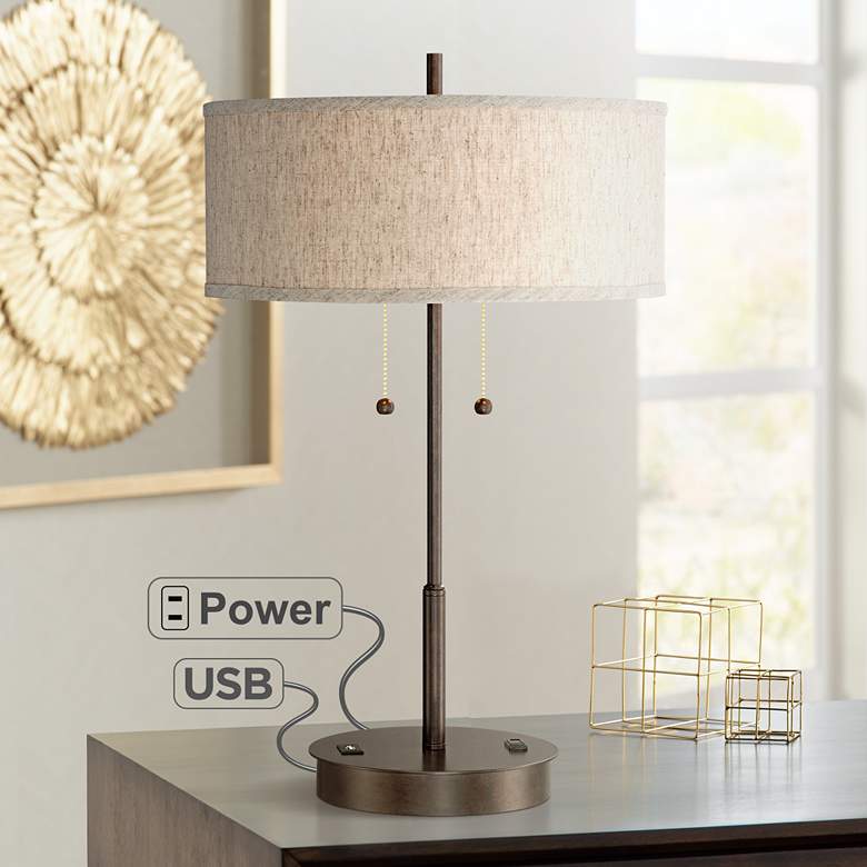 Image 1 Nikola Bronze Metal Table Lamp with USB Port with 9W LED Bulbs