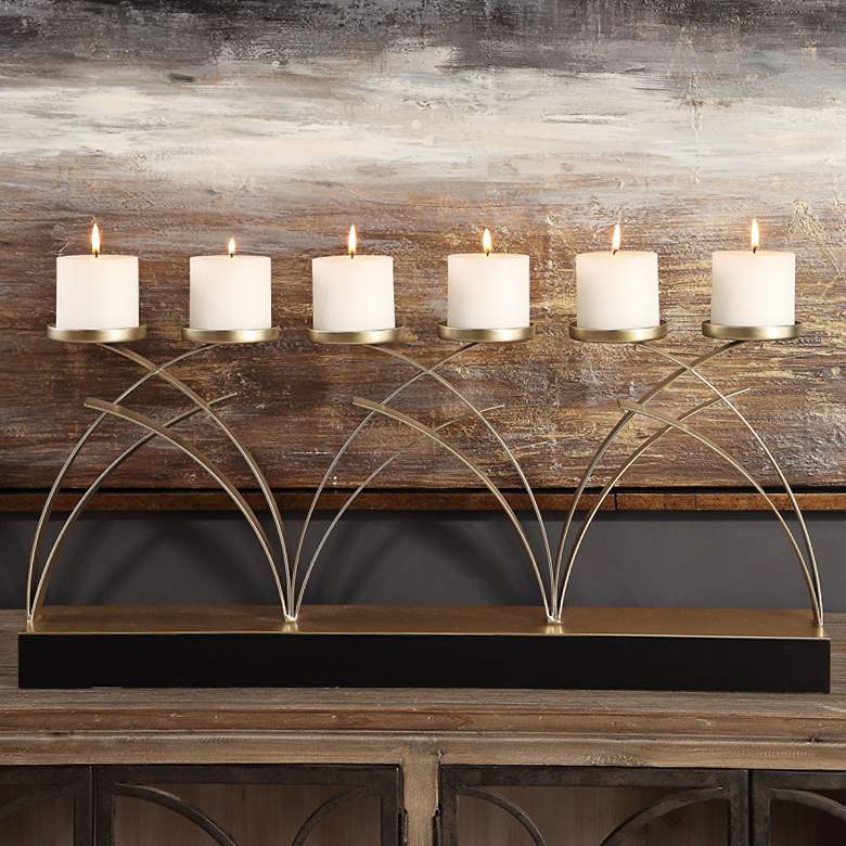 Image 1 Nikolas 28 1/2" Wide Champagne Silver Candle Holder