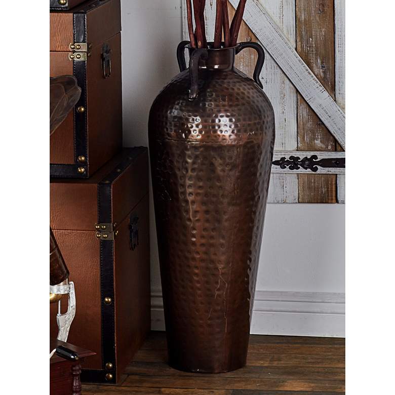 Image 1 Nile Polished Brown 28"H Hammered Floor Vase with Handles