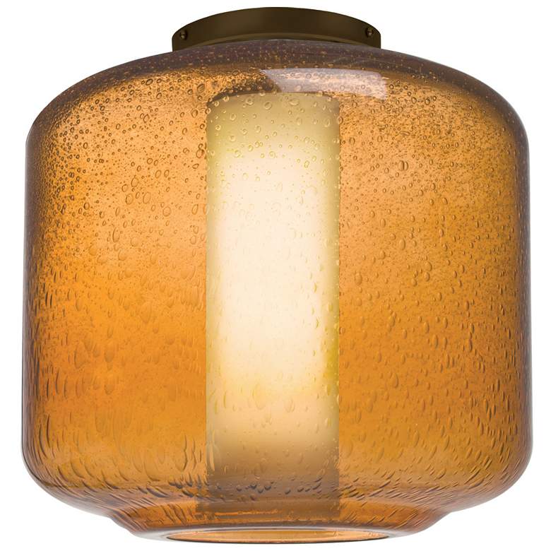 Image 1 Niles 10 9 1/2"W Bronze and Amber Bubble Glass Ceiling Light