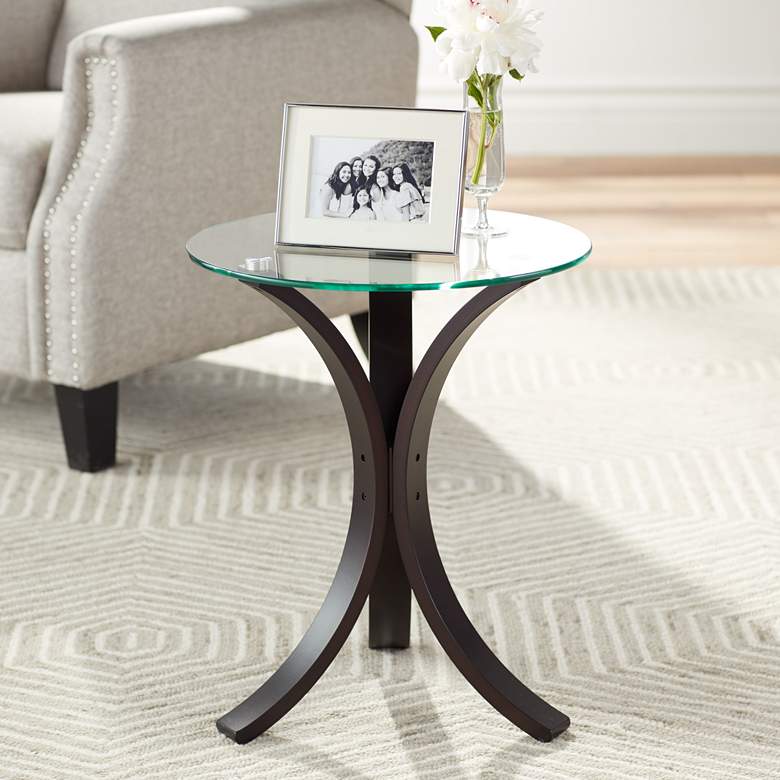 Image 2 Niles 17 3/4 inch Wide Bent Wood and Glass Modern Accent Table