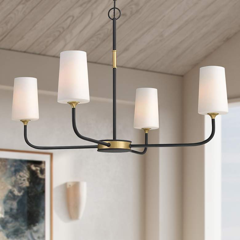 Image 1 Niles 34"W Black Forged and Modern Gold 4-Light Chandelier