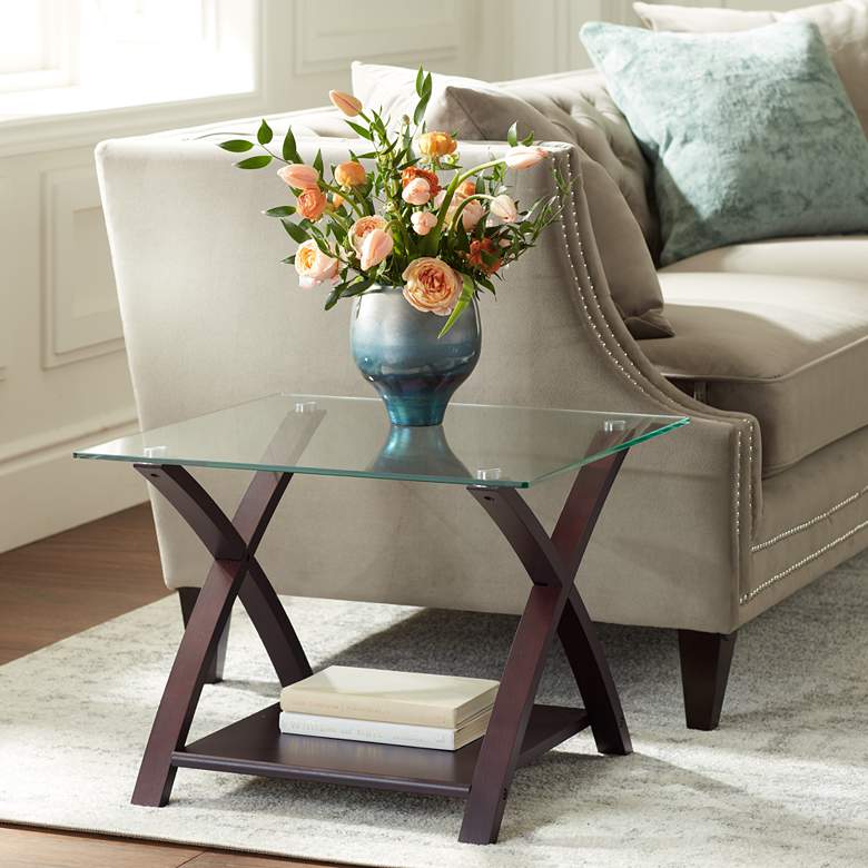 Image 1 Niles Espresso Wood and Glass Top End Table