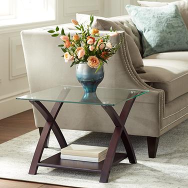 Niles Espresso Wood and Glass Top End Table