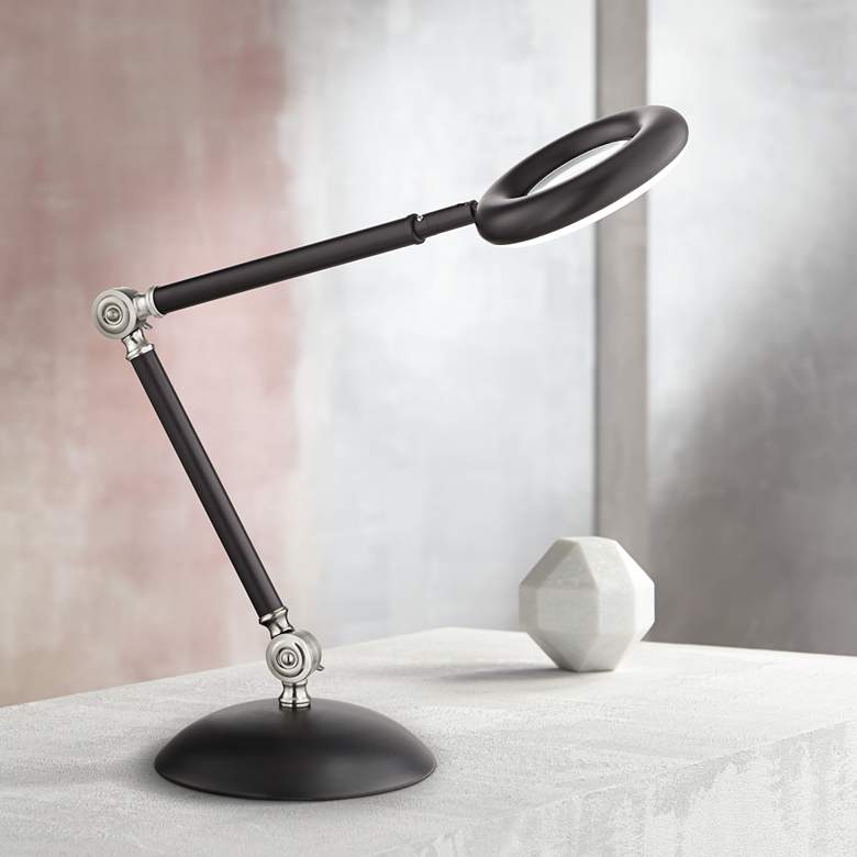 Image 1 Niles Magnifier LED Desk Lamp Black with Steel Accents