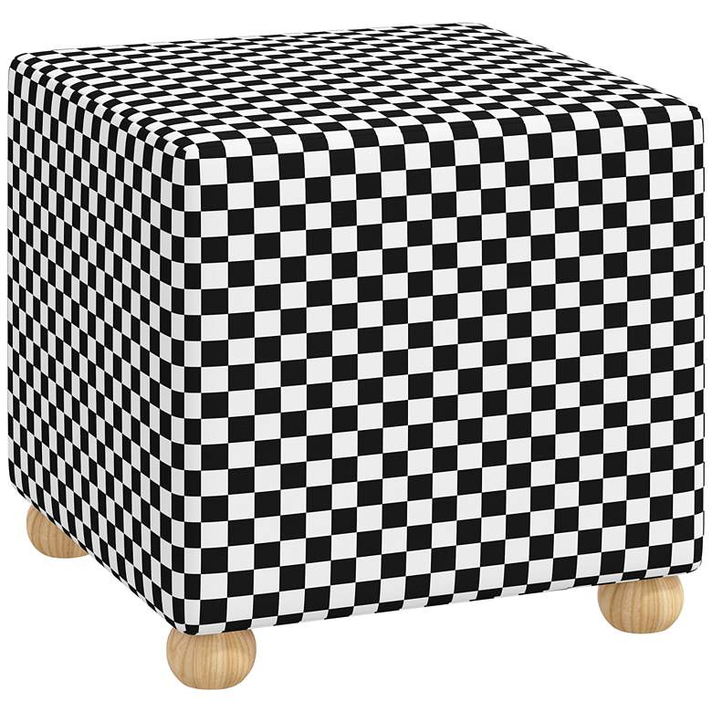 Image 1 Nina Checkerboard 19" Wide Black Oga Fabric Square Ottoman