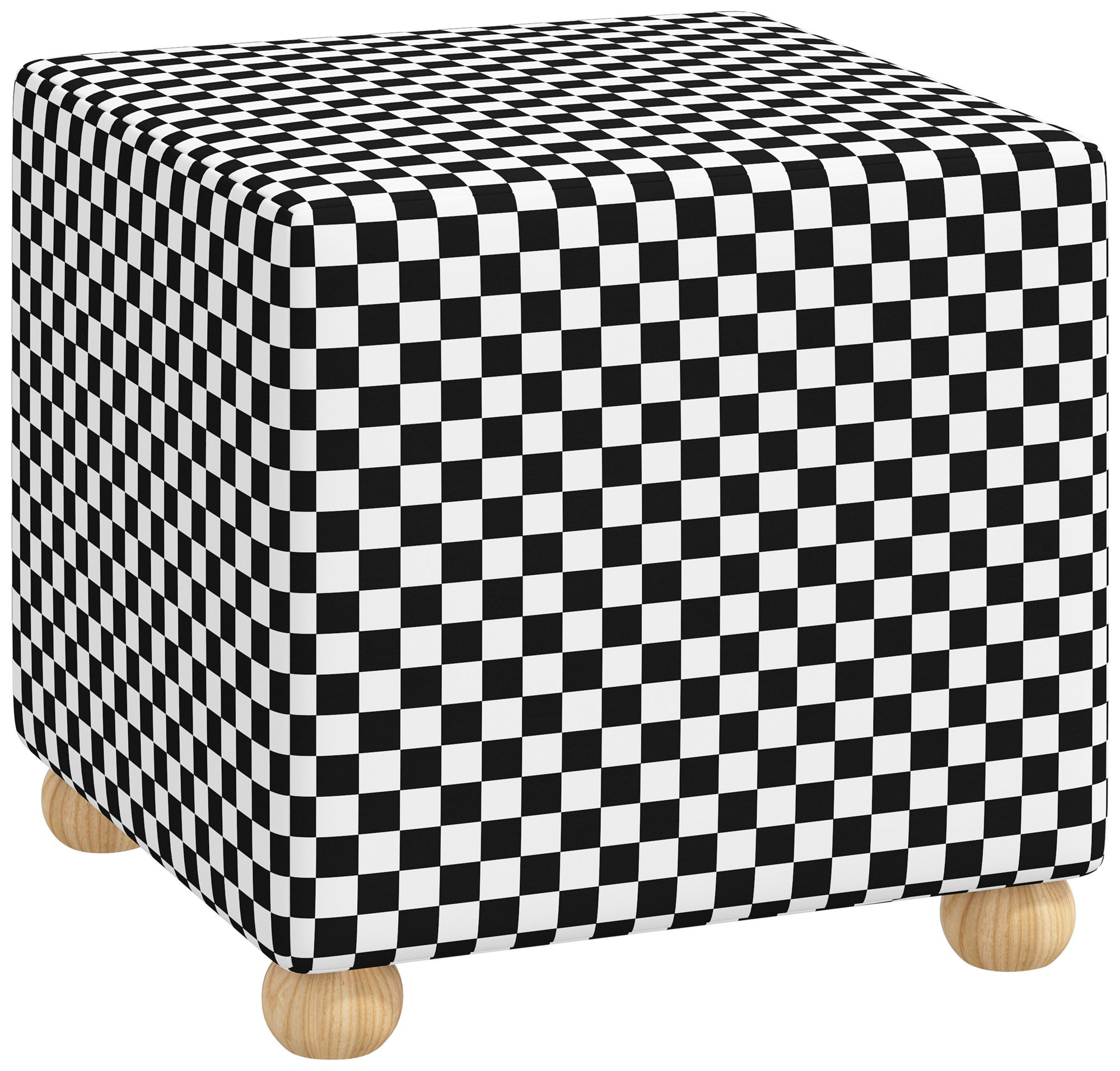 Nina Checkerboard Black Oga Fabric Square Ottoman