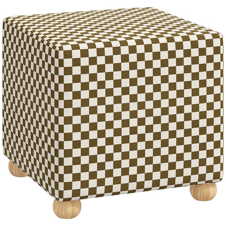 Image 1 Nina Checkerboard Olive Oga Fabric Square Ottoman