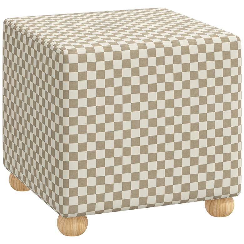 Image 1 Nina Checkerboard Tonal Tan Oga Fabric Square Ottoman