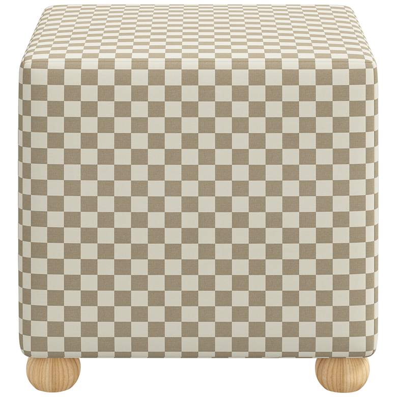 Image 5 Nina Checkerboard Tonal Tan Oga Fabric Square Ottoman more views