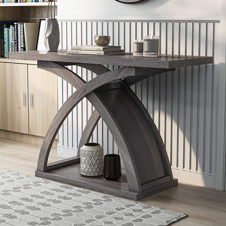 Image 1 Nipran 47" Wide Distressed Gray Wood Sofa Console Table