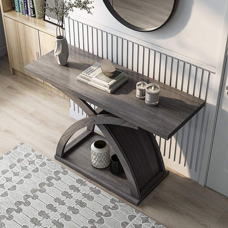 Image 7 Nipran 47" Wide Distressed Gray Wood Sofa Console Table more views