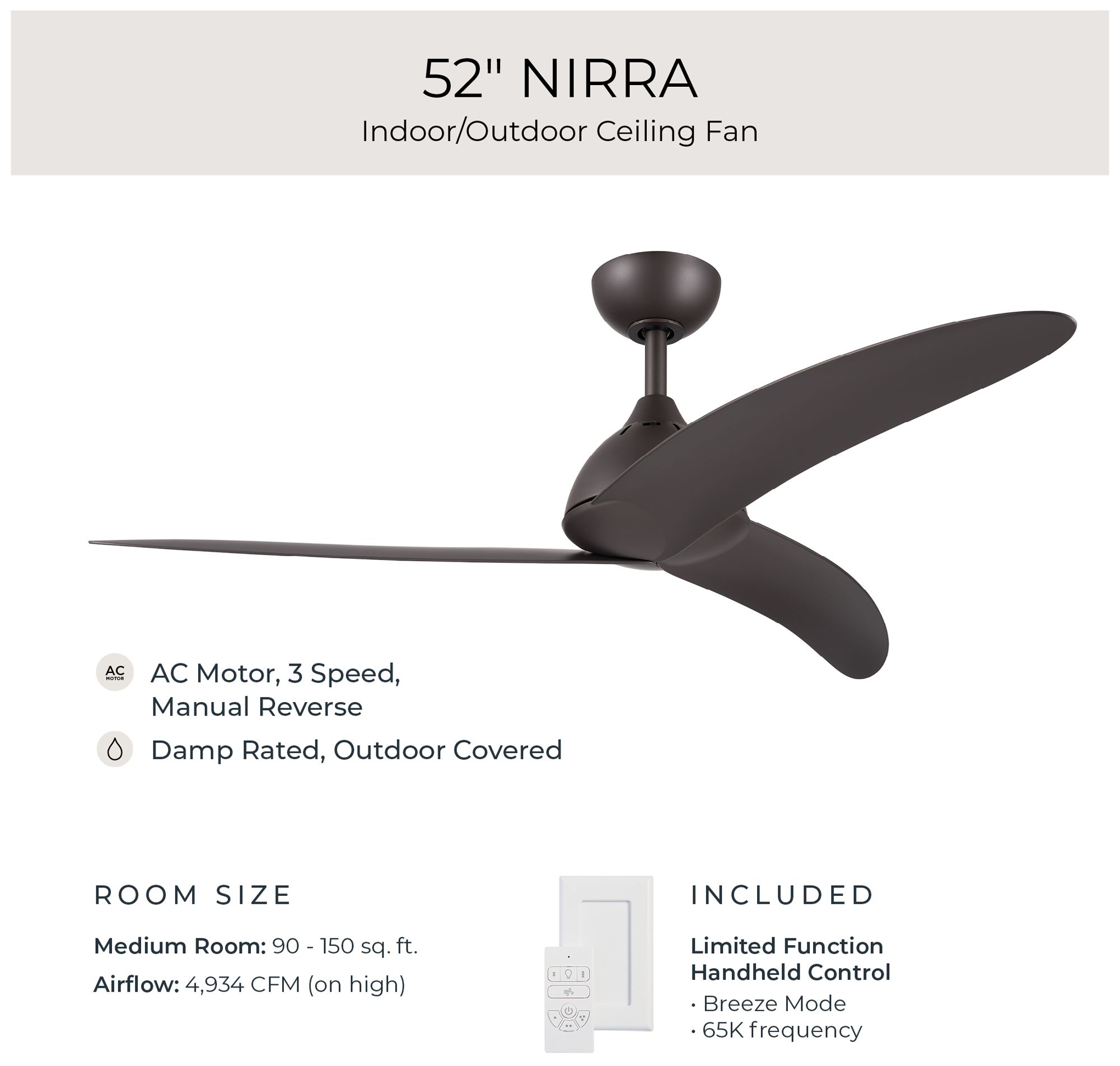 Nirra Collection 52-in. Three-Blade Modern Ceiling Fan