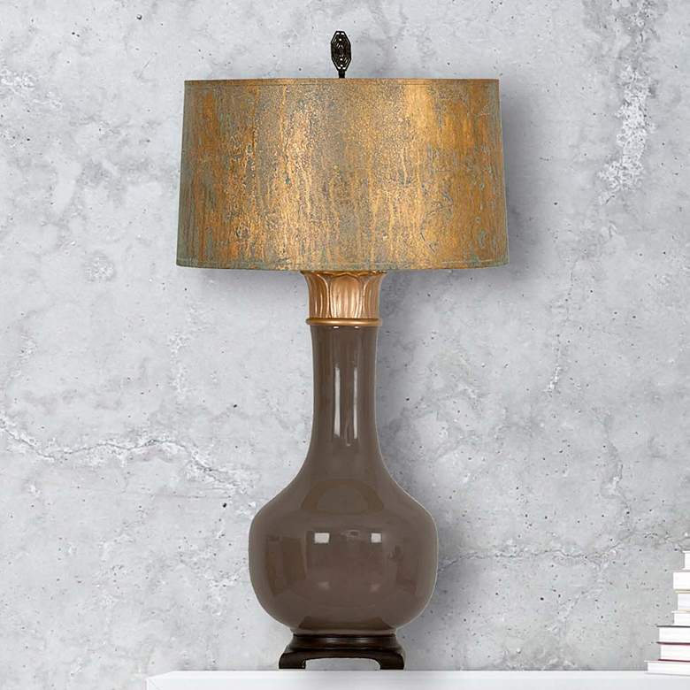 Image 1 Nirvana 35 inch Dark Taupe Glazed Ceramic Table Lamp