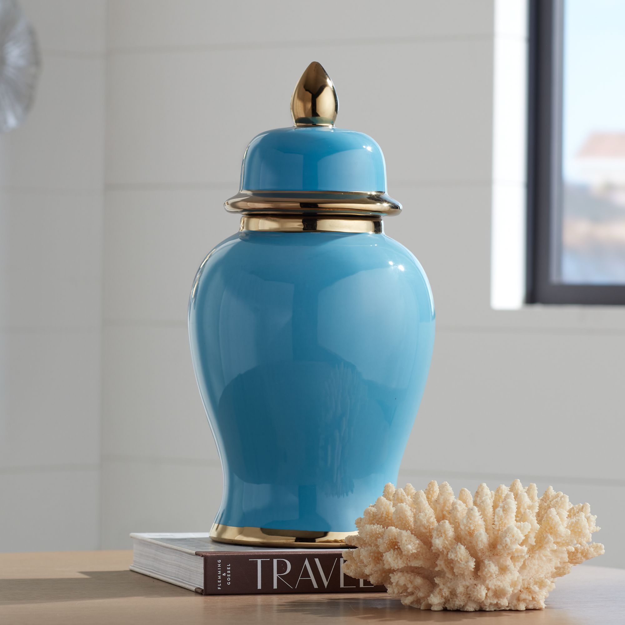 Nirvana Turquoise and Gold 2-Piece Porcelain Jar Set with Lids