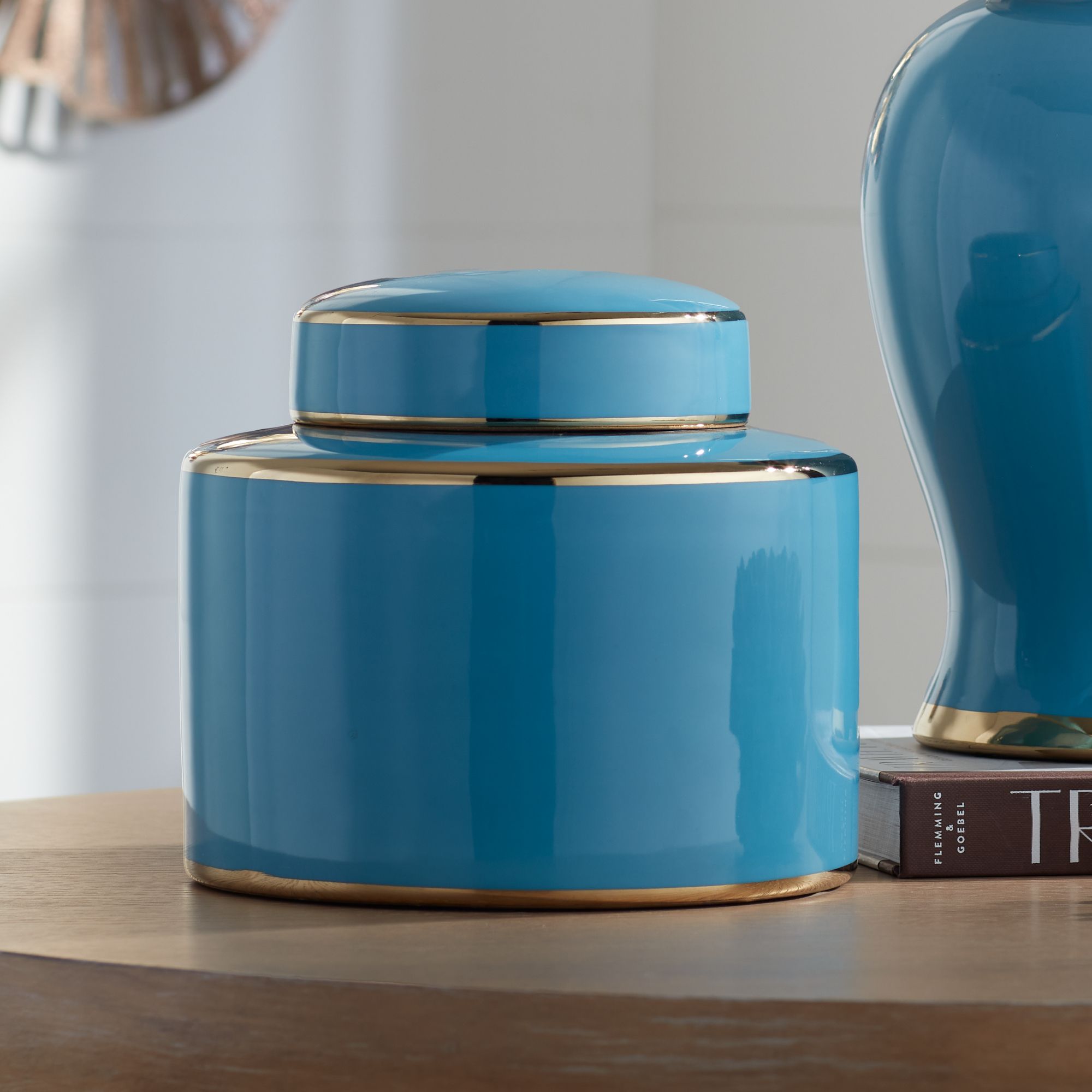 Nirvana Turquoise and Gold 2-Piece Porcelain Jar Set with Lids