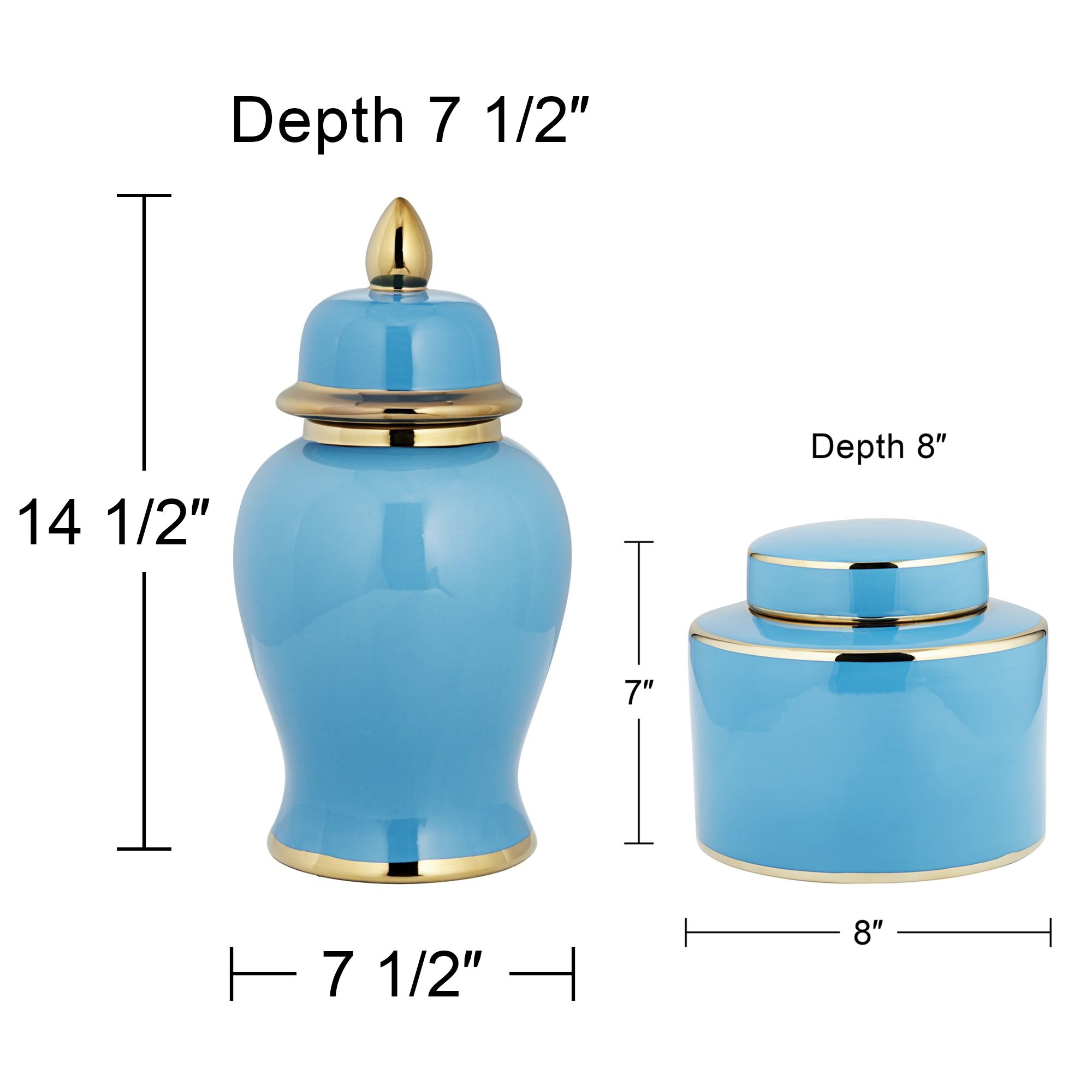 Nirvana Turquoise and Gold 2-Piece Porcelain Jar Set with Lids