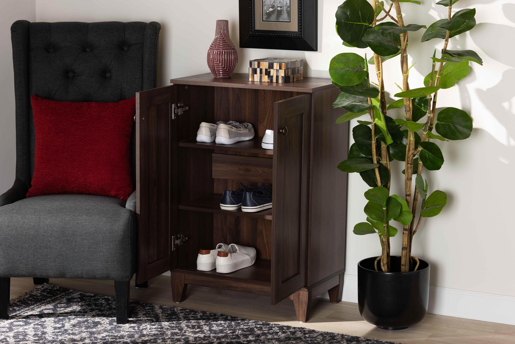 Nissa 23 1/2" Wide Walnut Brown 2-Door Shoe Storage Cabinet