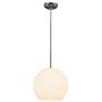 1_Nitrogen 11" Brushed Steel Finish Ball Pendant Opal Glass
