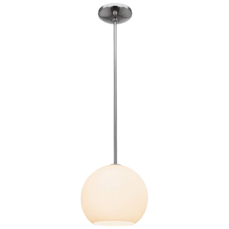 Image 1 Nitrogen 9" Wide Brushed Steel Pendant w/ Opal Glass Shade