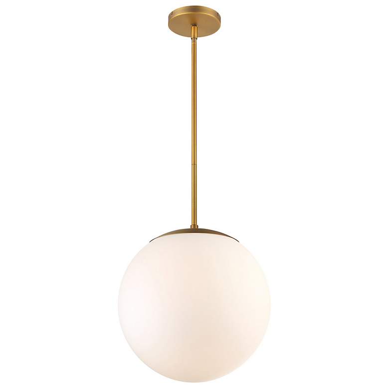 Image 1 Niveous 13 3/4 inch Wide Aged Brass Opal Glass Globe LED Pendant