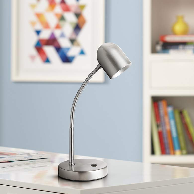 Image 1 Noah 13 3/4" Satin Chrome Adjustable Gooseneck Modern LED Desk Lamp