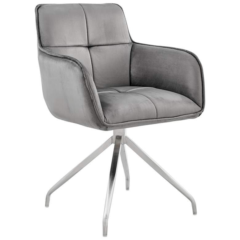 Image 1 Noah Dining Accent Chair in Gray Velvet and Brushed Stainless Steel
