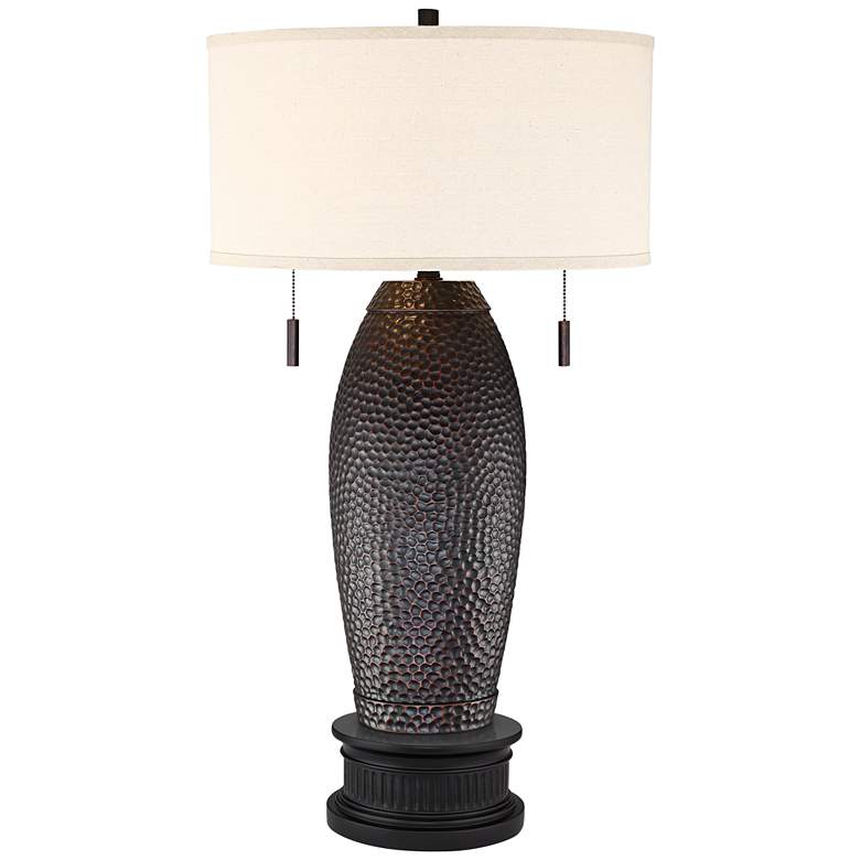 Image 1 Noah Hammered Bronze Table Lamp With Black Round Riser