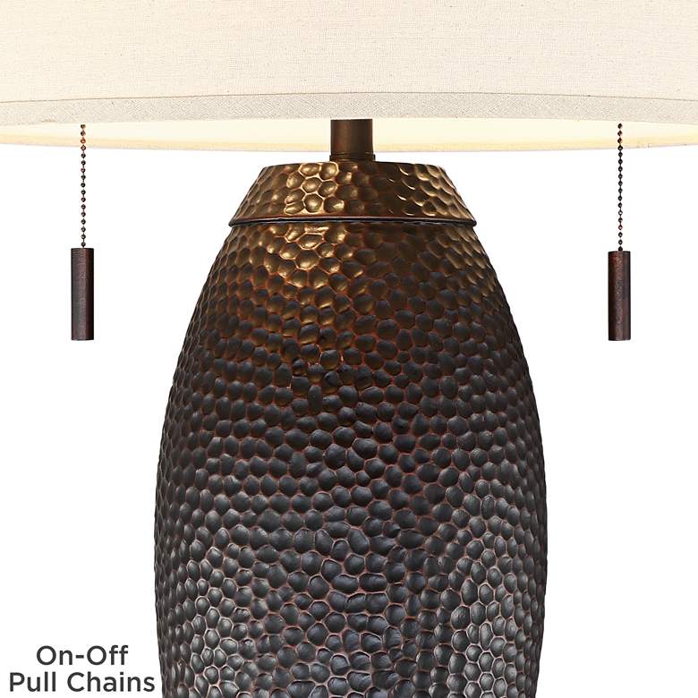 Image 4 Noah Hammered Bronze Table Lamp With Black Round Riser more views