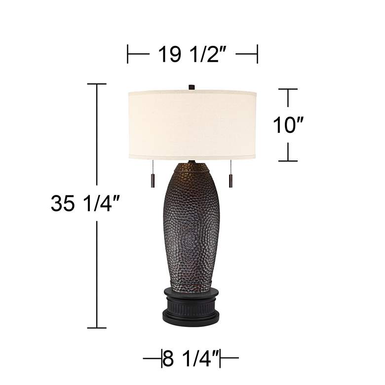 Image 6 Noah Hammered Bronze Table Lamp With Black Round Riser more views