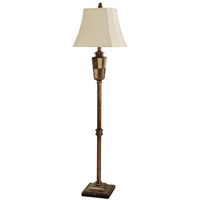 Image 1 Noah Patchwork Floor Lamp with Light Oatmeal Fabric Bell Softback Shade
