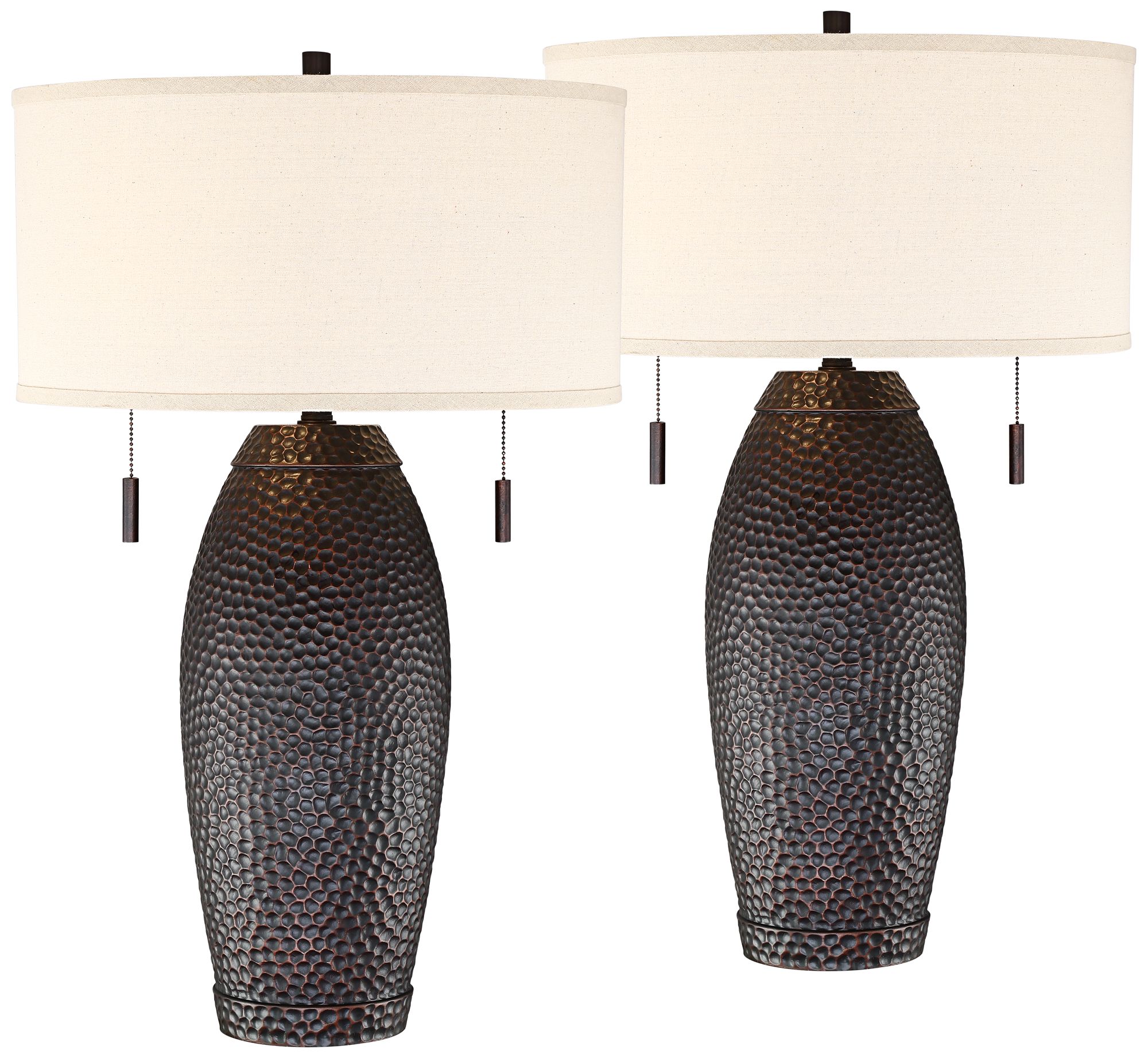 Image 2 Noah Rustic Vase Hammered Bronze Pull Chain Lamps Set of 2