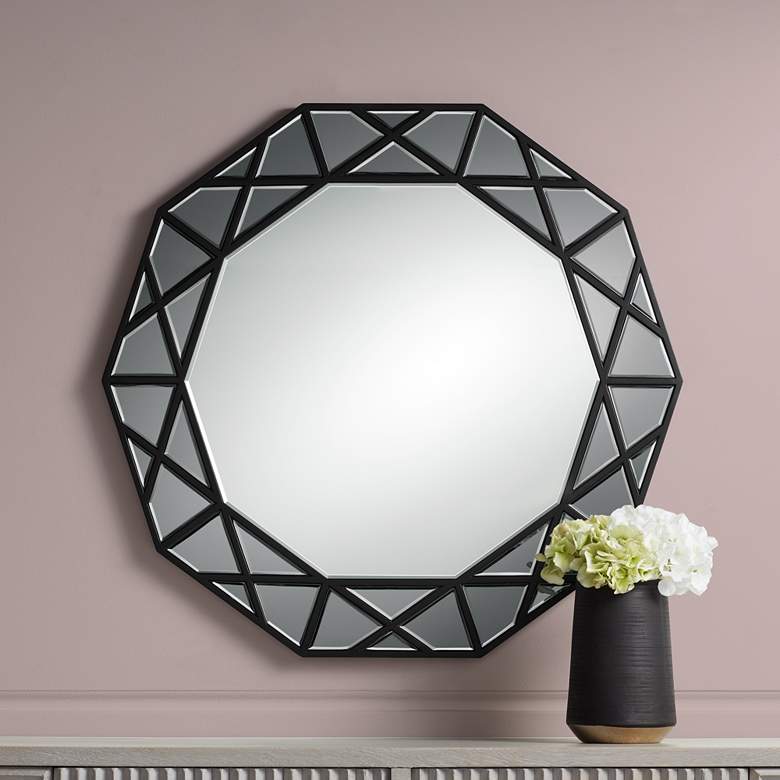 Image 1 Noble Park Allamande 32" Wide Matte Black Decagon Wall Mirror