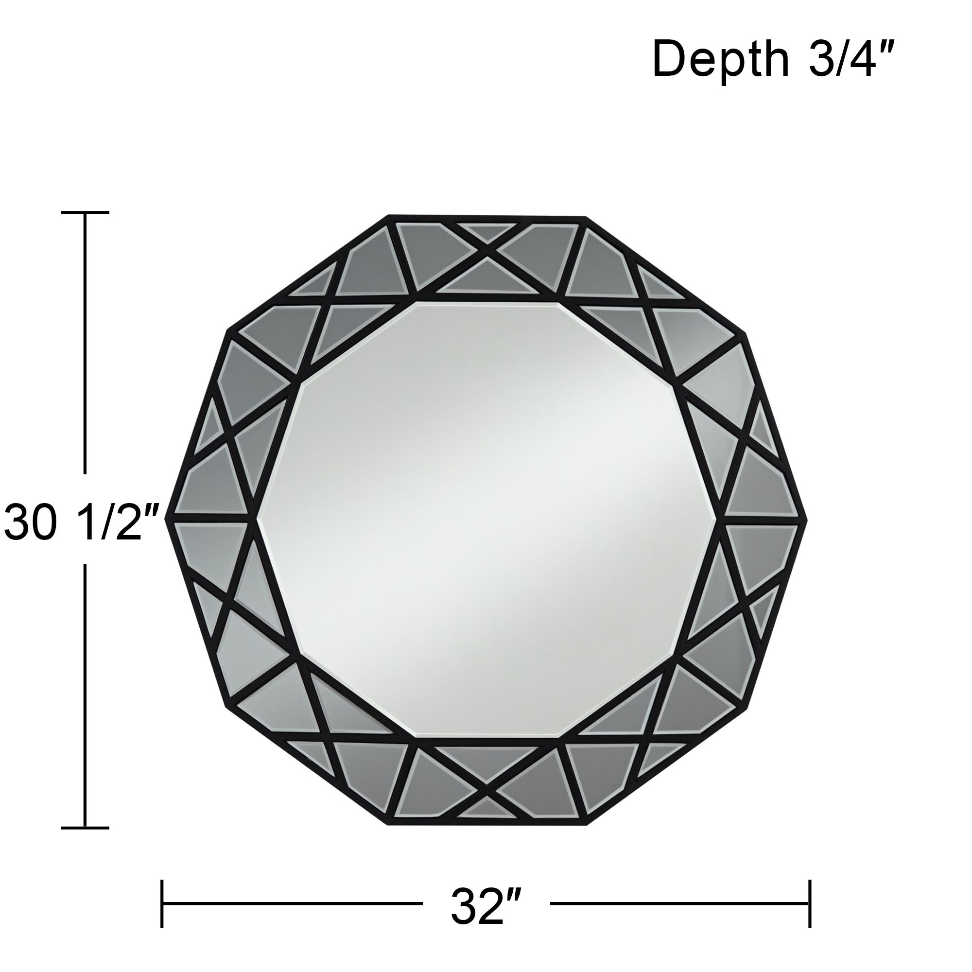 Noble Park Allamande 32" Wide Matte Black Decagon Wall Mirror