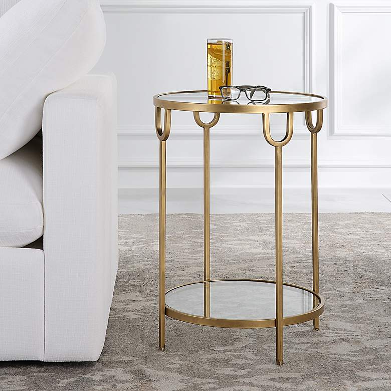 Image 1 Noble Park Amarillo 17 1/4"W Antiqued Gold 2-Tier Side Table