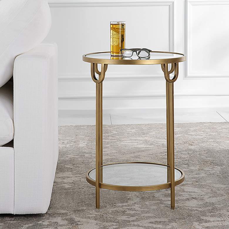 Image 3 Noble Park Amarillo 17 1/4"W Antiqued Gold 2-Tier Side Table more views