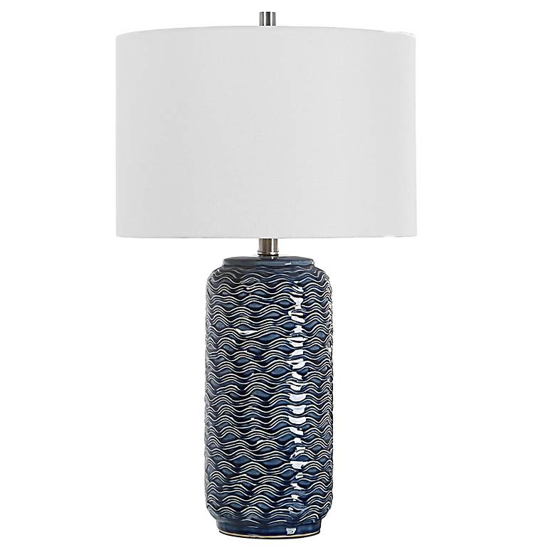 Image 2 Noble Park Ami Blue Wavy Ceramic Table Lamp