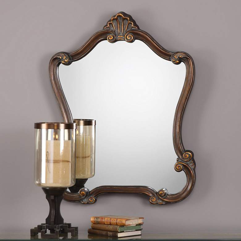Image 1 Noble Park Antioch Distressed Bronze 26" x 35" Wall Mirror