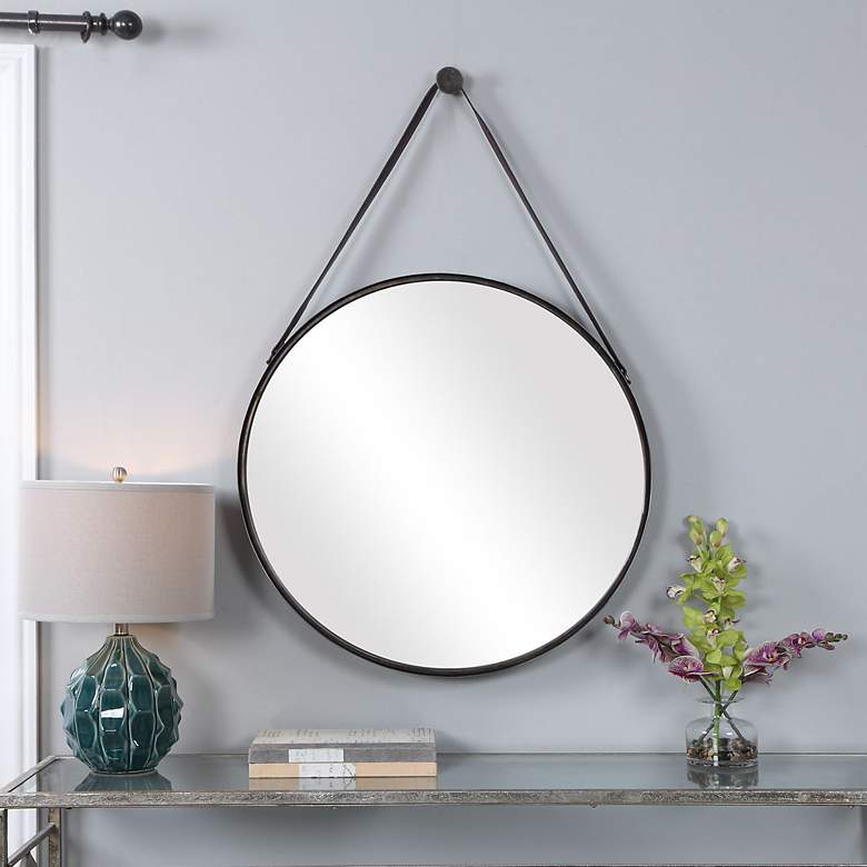 Image 1 Noble Park Arbor Bronze 30" Round Wall Mirror w/ Strap