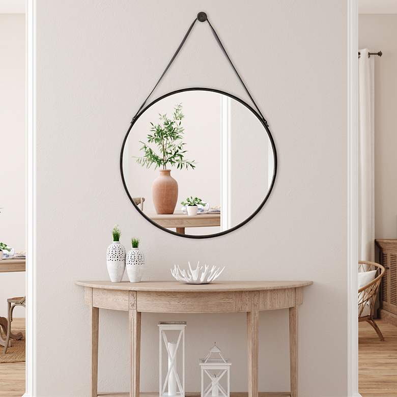 Image 3 Noble Park Arbor Bronze 30" Round Wall Mirror w/ Strap more views