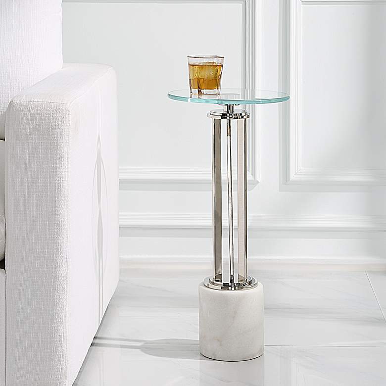 Image 3 Noble Park Ava 11" Wide Silver and White Marble Accent Table more views