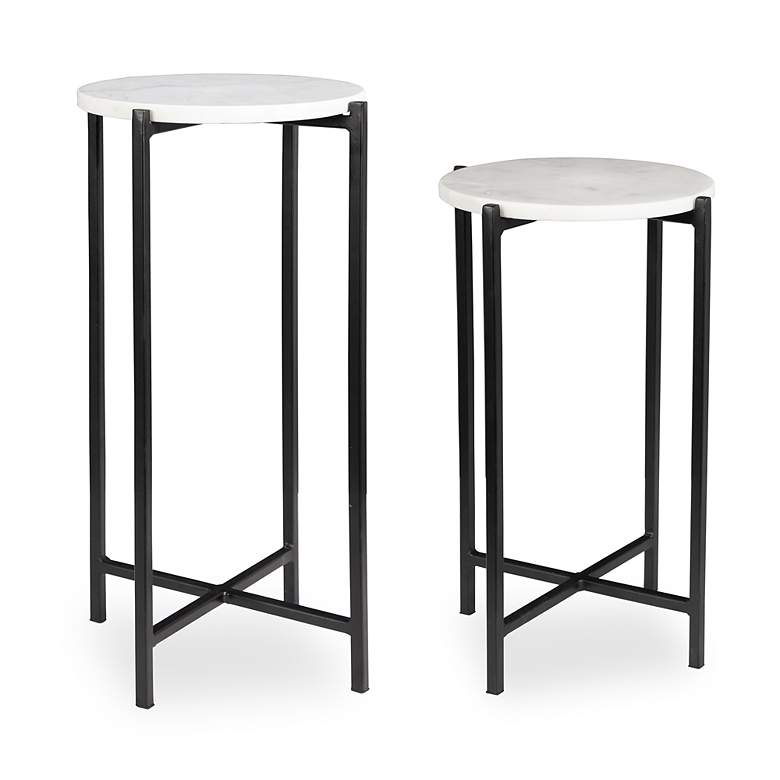 Image 2 Noble Park Ava Black and White Marble Accent Tables Set of 2