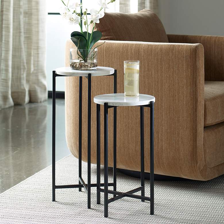 Image 3 Noble Park Ava Black and White Marble Accent Tables Set of 2 more views
