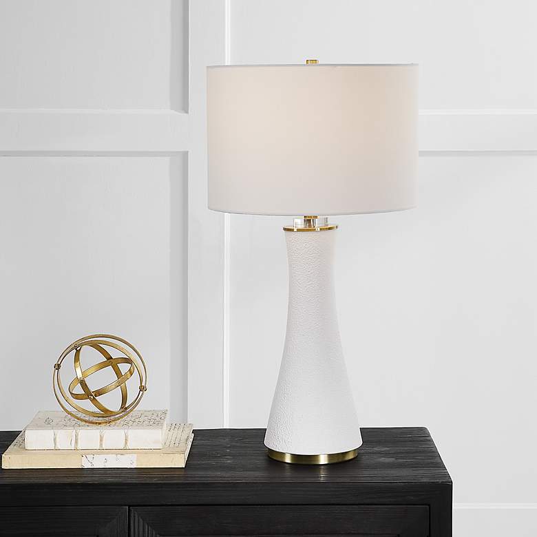 Image 1 Noble Park Bellmead White Ceramic and Brass Table Lamp