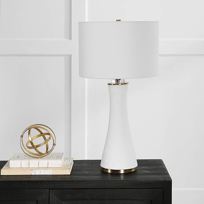 Image 3 Noble Park Bellmead White Ceramic and Brass Table Lamp more views