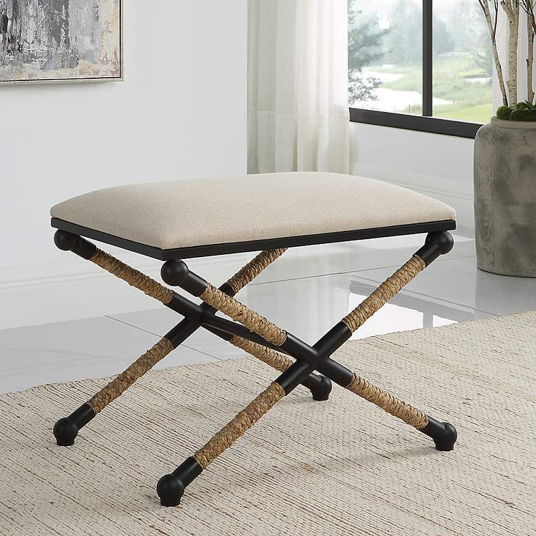 Image 1 Noble Park Clara 24"W Neutral Oatmeal Cotton Fabric Bench