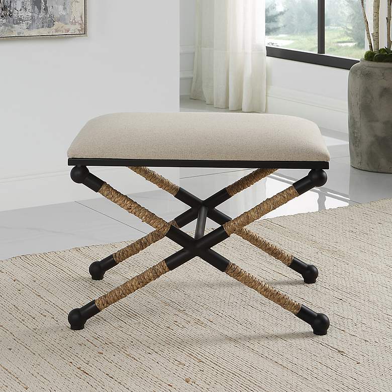 Image 3 Noble Park Clara 24"W Neutral Oatmeal Cotton Fabric Bench more views