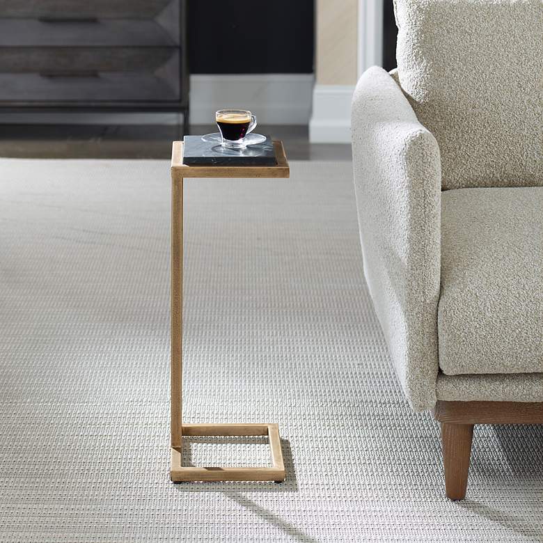 Image 1 Noble Park Dallas 10"W Gold and Black Marble Accent Table